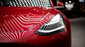 close-up photography of red car